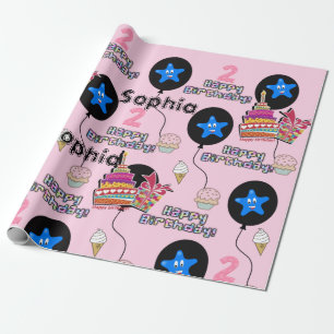 Papier Cadeau Joyeux 2e anniversaire Enveloppement des ballons p