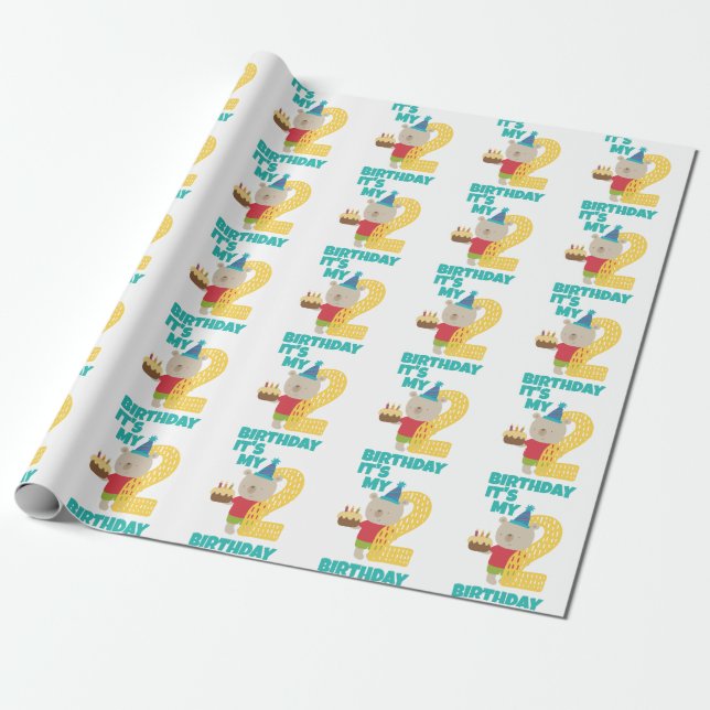 Papier Cadeau Joyeux 2e anniversaire, papier d'enveloppement (Déroulé)