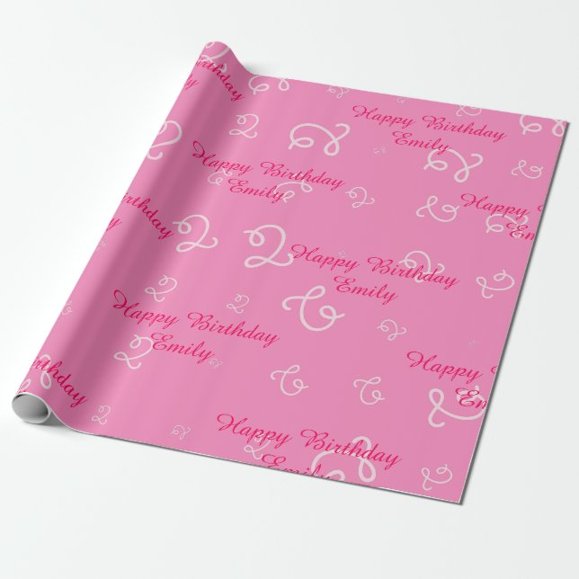 Papier Cadeau Joyeux 2ème anniversaire rose personnalisé (Déroulé)