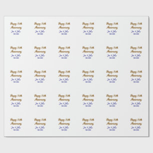 Papier Cadeau Joyeux 30e anniversaire de mariage royal bleu or s