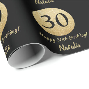 Papier Cadeau Joyeux 30e anniversaire Parties scintillant Noir e