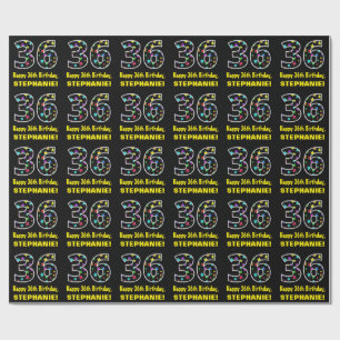 Papier Cadeau Joyeux 36e anniversaire, Fun Colorful Stars Motif