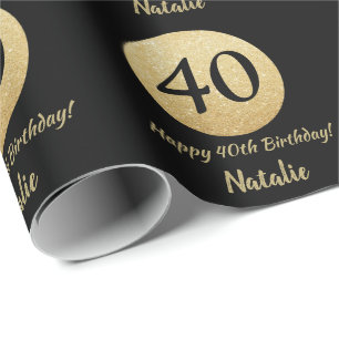 Papier Cadeau Joyeux 40e anniversaire Parties scintillant Noire 