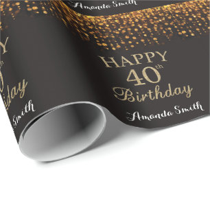 Papier Cadeau Joyeux 40e anniversaire Parties scintillant Noire 