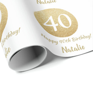 Papier Cadeau Joyeux 40e anniversaire Parties scintillant or et 