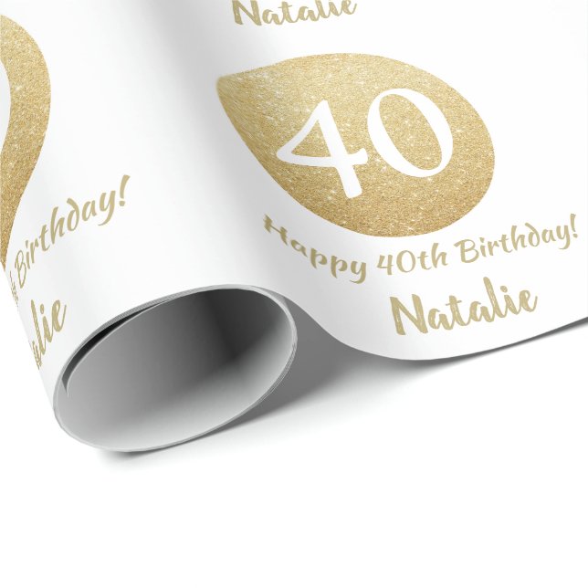 Papier Cadeau Joyeux 40e anniversaire Parties scintillant or et  (Coin rond)