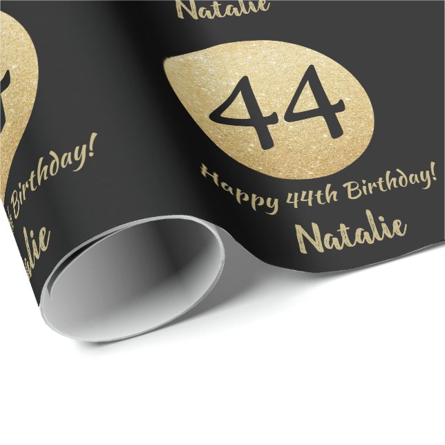 Papier Cadeau Joyeux 44e anniversaire Parties scintillant Noir e (Coin rond)