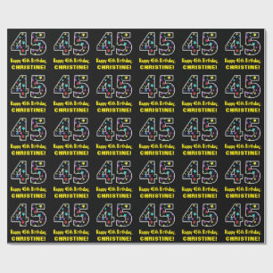 Papier Cadeau Joyeux 45e anniversaire, Fun Colorful Stars Motif 