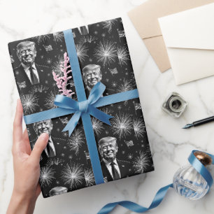 Papier Cadeau Joyeux 4 juillet Président Trump Feux d'artifice I