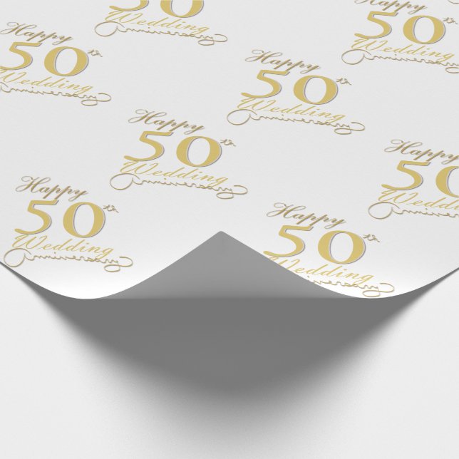 Papier Cadeau "Joyeux 50e anniversaire" Matte White (Coin)