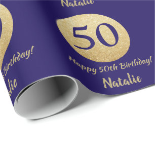 Papier Cadeau Joyeux 50e anniversaire Parties scintillant bleue 