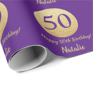Papier Cadeau Joyeux 50e anniversaire Parties scintillant violet