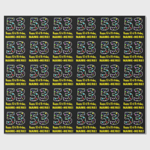 Papier Cadeau Joyeux 53e anniversaire, Fun Colorful Stars Motif 
