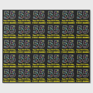 Papier Cadeau Joyeux 55e anniversaire, Fun Colorful Stars Motif 