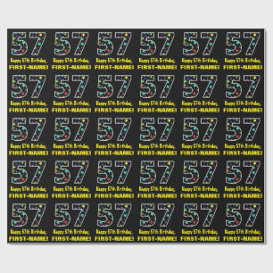 Papier Cadeau Joyeux 57e anniversaire, Fun Colorful Stars Motif 