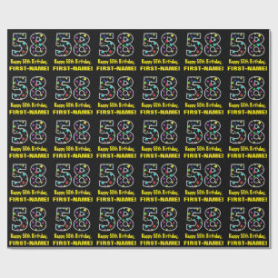 Papier Cadeau Joyeux 58e anniversaire, Fun Colorful Stars Motif