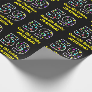Papier Cadeau Joyeux 59e anniversaire, Fun Colorful Stars Motif 