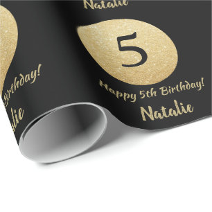 Papier Cadeau Joyeux 5e anniversaire Parties scintillant Noir et