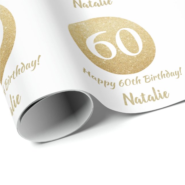 Papier Cadeau Joyeux 60e anniversaire Parties scintillant or et  (Coin rond)
