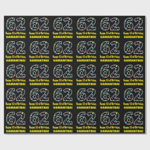 Papier Cadeau Joyeux 62e anniversaire, Fun Colorful Stars Motif 