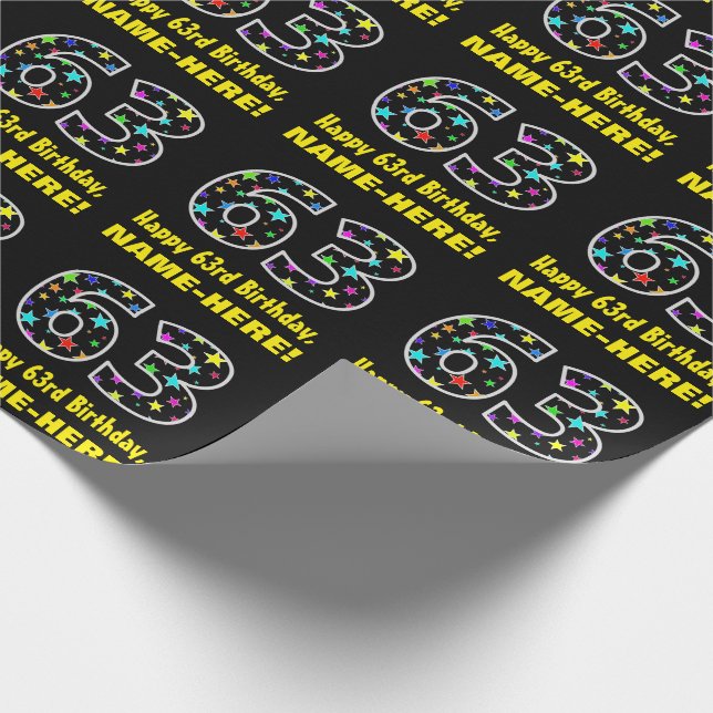 Papier Cadeau Joyeux 63e anniversaire, Fun Colorful Stars Motif  (Coin)