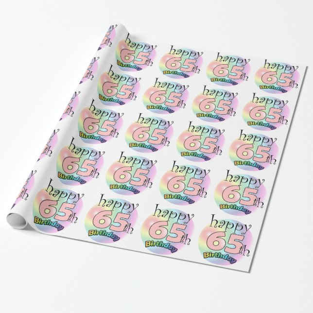 Papier Cadeau Joyeux 65ème anniversaire (roze) (Déroulé)