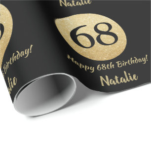 Papier Cadeau Joyeux 68e anniversaire Parties scintillant Noir e