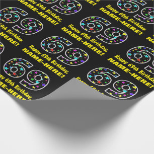 Papier Cadeau Joyeux 69e anniversaire, Fun Colorful Stars Motif