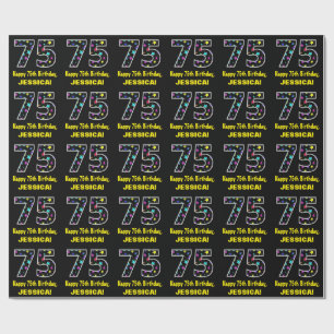 Papier Cadeau Joyeux 75e anniversaire, Fun Colorful Stars Motif 