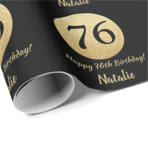 Papier Cadeau Joyeux 76e anniversaire Parties scintillant Noir e