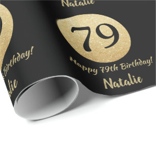 Papier Cadeau Joyeux 79e anniversaire Parties scintillant Noir e