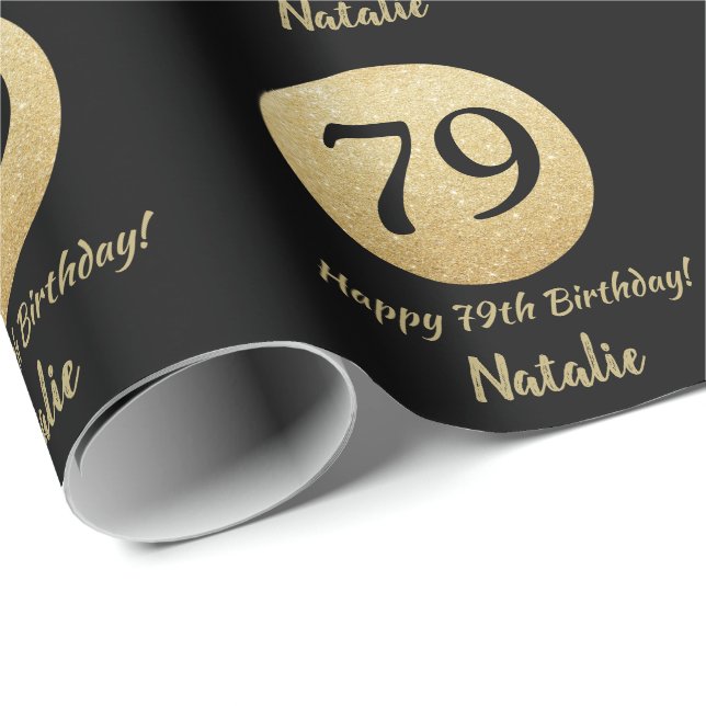 Papier Cadeau Joyeux 79e anniversaire Parties scintillant Noir e (Coin rond)