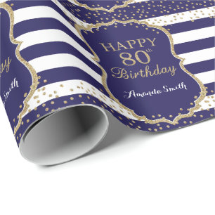 Papier Cadeau Joyeux 80e anniversaire Parties scintillant d'or e