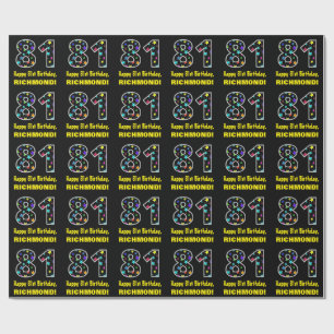 Papier Cadeau Joyeux 81e anniversaire, Fun Colorful Stars Motif 