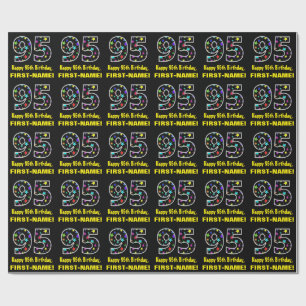 Papier Cadeau Joyeux 95e anniversaire, Fun Colorful Stars Motif 