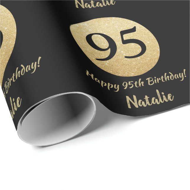 Papier Cadeau Joyeux 95e anniversaire Parties scintillant Noir e (Coin rond)
