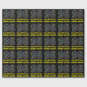 Papier Cadeau Joyeux 98e anniversaire, Fun Colorful Stars Motif 