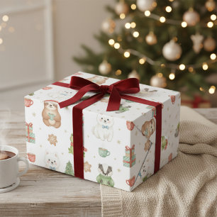 Papier Cadeau Joyeux Animaux de la Forêt de Noël