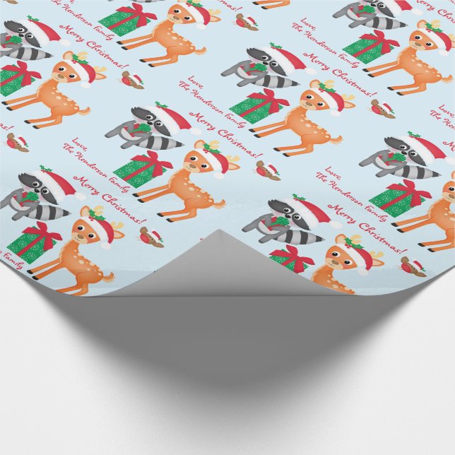 Papier Cadeau Joyeux animaux de Noël en bois (Coin)