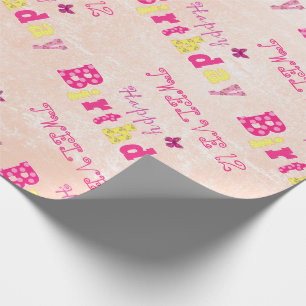 Papier Cadeau Joyeux Anniversaire 12 ans Rose Jaune Mignon