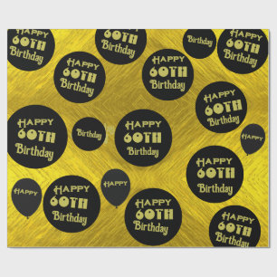 Papier Cadeau Joyeux anniversaire 60e Noir et Or