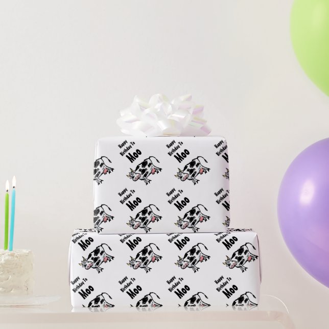 Papier Cadeau Joyeux Anniversaire À Moo Vache Papier (Cadeaux de fête)