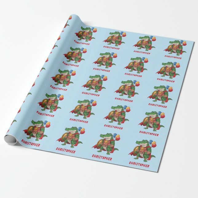 Papier Cadeau Joyeux anniversaire Alligator Superhero fête d'ann (Déroulé)