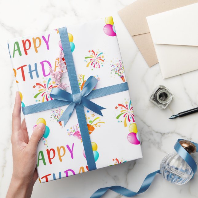Papier Cadeau Joyeux anniversaire ballons colorés (Cadeaux)