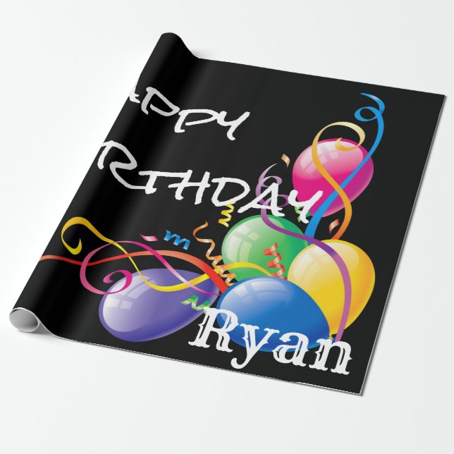 Papier Cadeau Joyeux Anniversaire Ballons en papier noir (Déroulé)