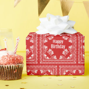 Papier Cadeau Joyeux Anniversaire Bandana Rouge