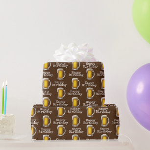 Papier Cadeau Joyeux Anniversaire Bière Mug Brown