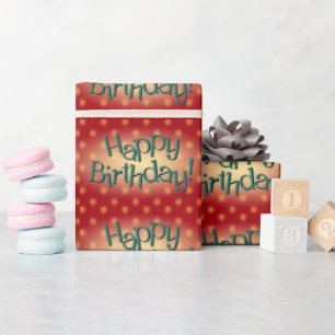 Papier Cadeau Joyeux Anniversaire Bleu Polka Point Texte Rouge B