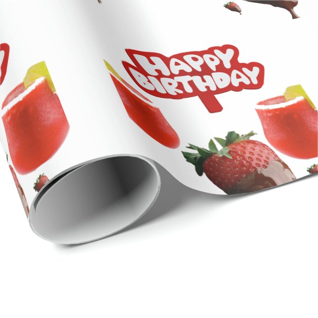 Papier Cadeau Joyeux Anniversaire Cadeau Papier à envelopper fra (Coin rond)
