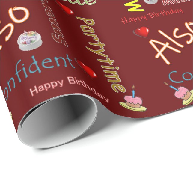 Papier Cadeau Joyeux Anniversaire Cadeau Papier d'enveloppement  (Coin rond)